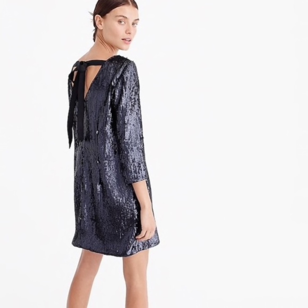 J.crew Collection navy sequin v back dress, NWT